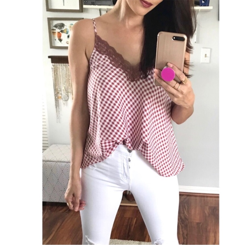 🆕 Rosy Gingham Lace Camisole